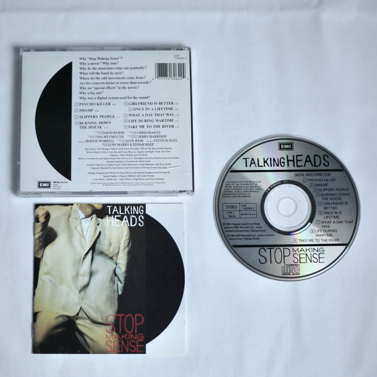 Talking Heads 'Stop Making Sense' album and CD on a white background