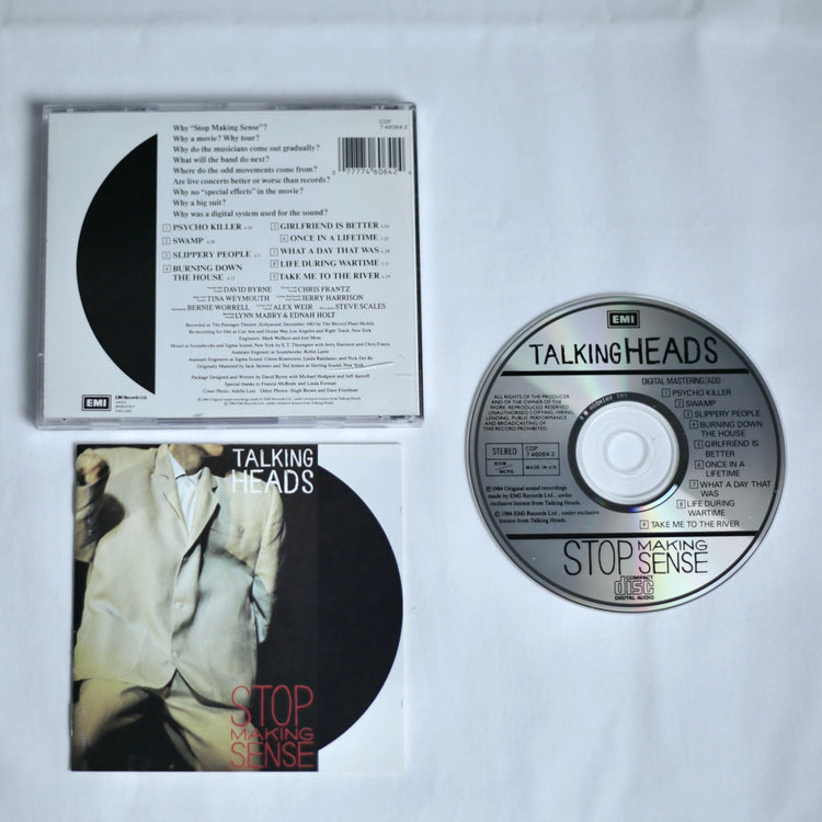 Talking Heads 'Stop Making Sense' album and CD on a white background