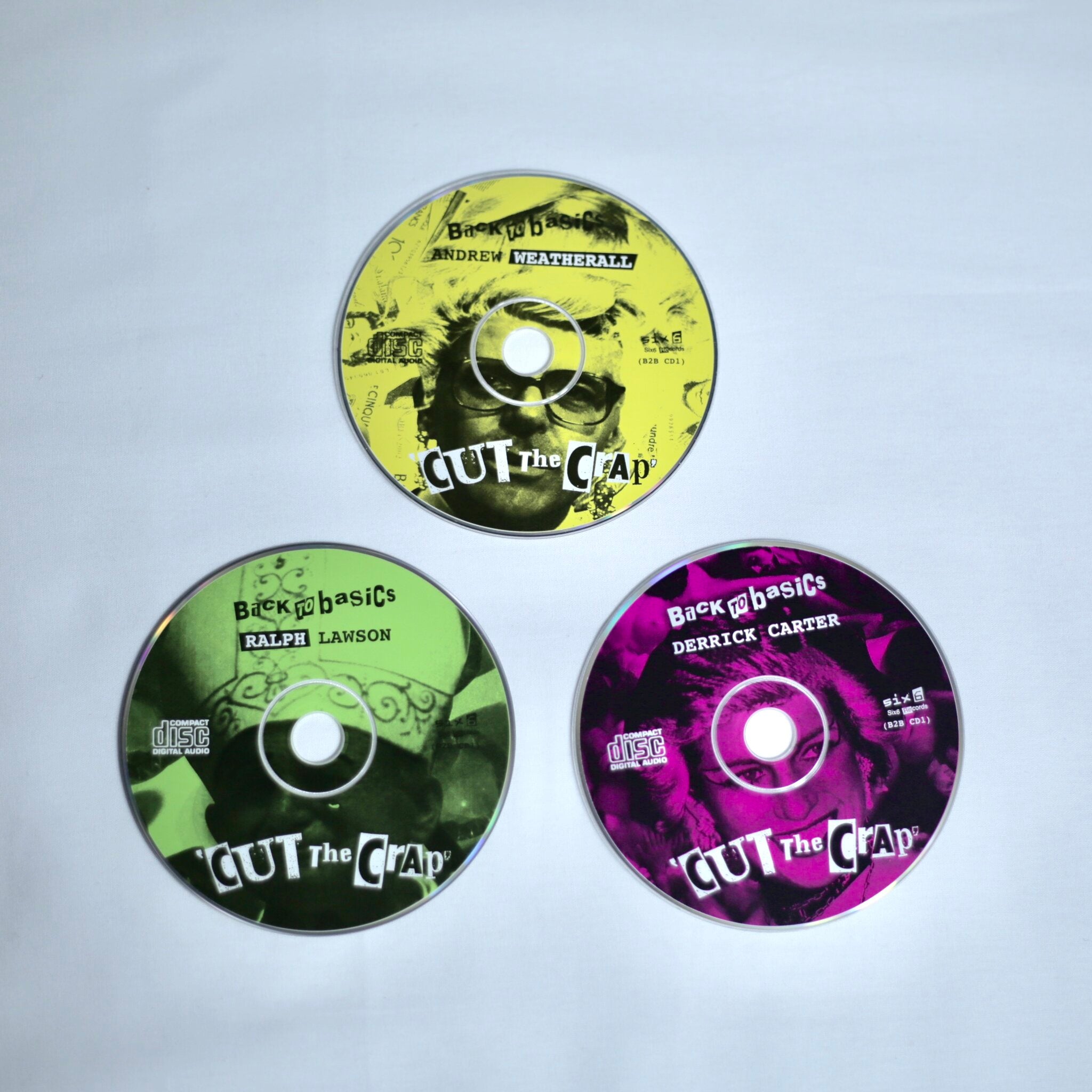 'Back to Basics' three CDS in yellow green and pink