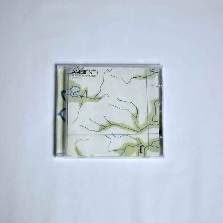Brian Eno 'Ambient 1' music for airports CD on a white background