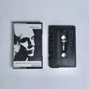 Brian Eno – Before and After Science cassette tape, black and white portrait cover art with Dolby System branding, shown alongside the cassette