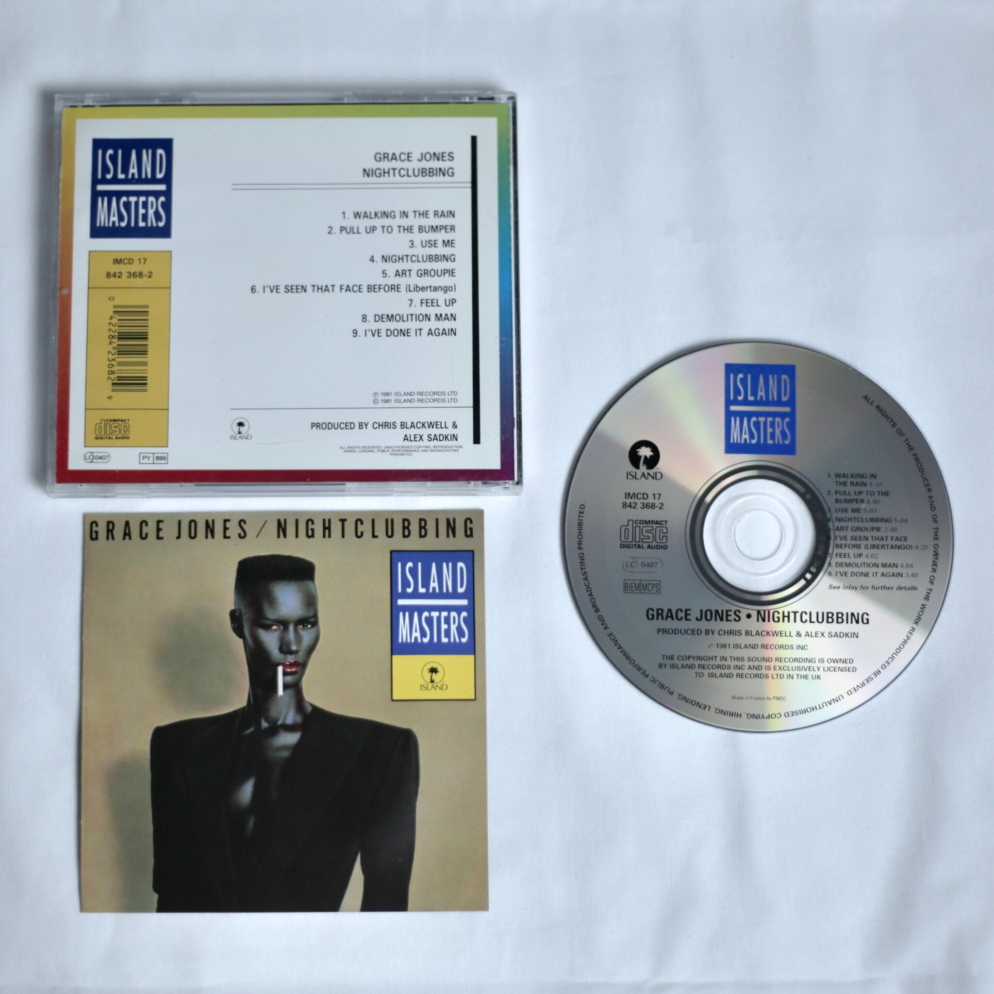 Grace Jones 'Nightclubbing' album with cover and CD on a white background