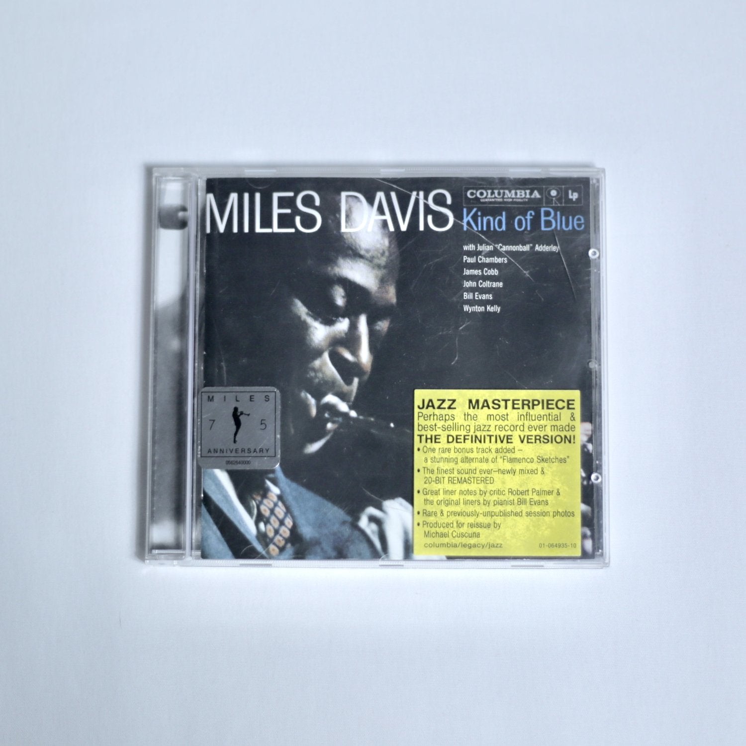  Miles Davis' 'Kind of Blue' CD on off white background