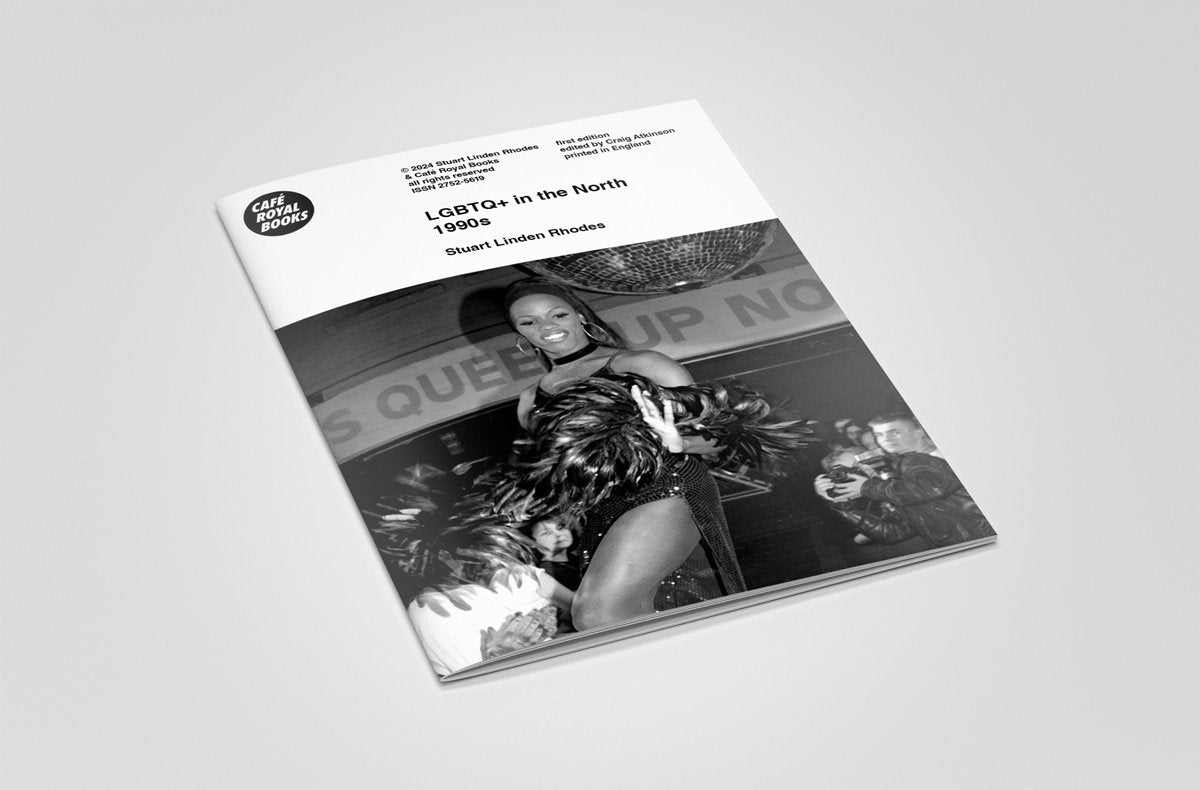 Front of Book with a black and white photo of a woman on the cover, featuring text saying "LGBTQ+ In The North 1990s"