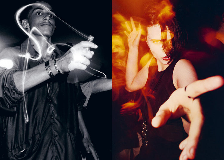 Two photos with people clubbing, one with a lighter the other with a blurred background.